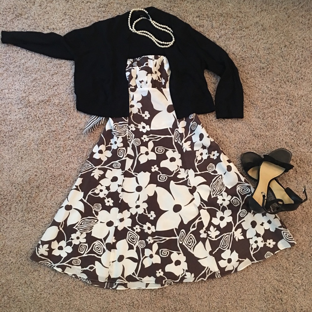 Brown & white floral strapless dress. Harold’s. 6